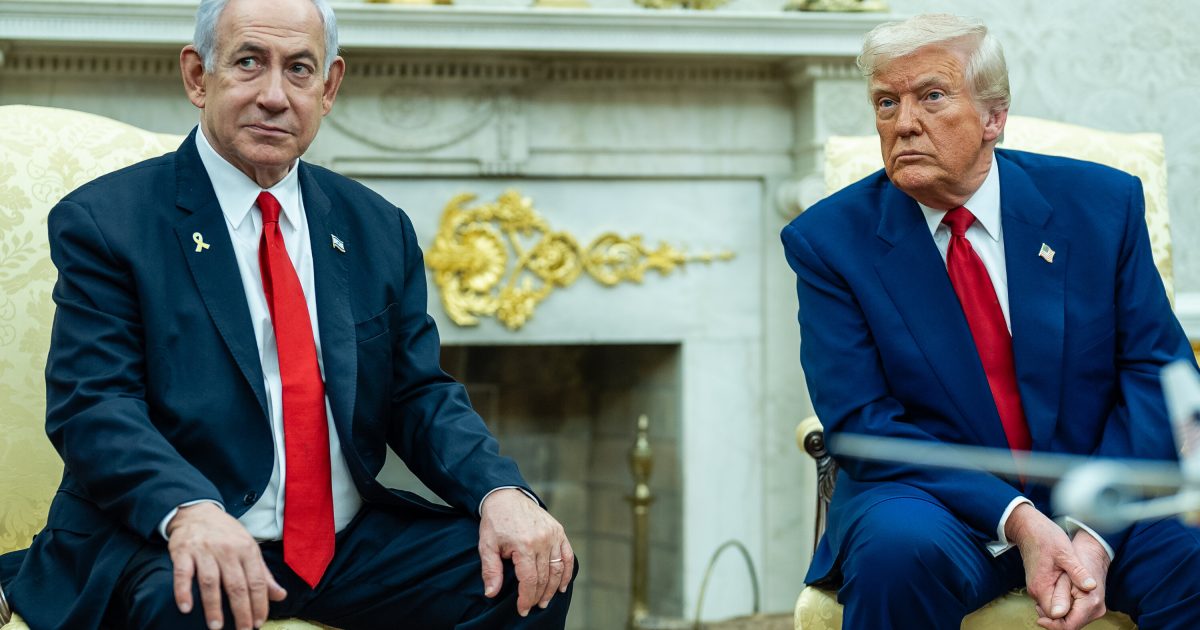 "Donald Trump and Benjamin Netanyahu sitting together during a strategic meeting regarding the Iran operation."