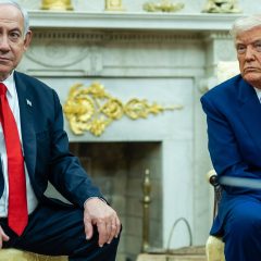 "Donald Trump and Benjamin Netanyahu sitting together during a strategic meeting regarding the Iran operation."