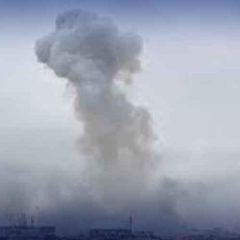 Smoke rising from the port of Constanta, Romania, after a marine drone explosion.